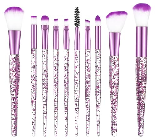 Larrel Juego de 10 brochas de maquillaje de cristal con purpurina, juego de brochas de maquillaje en polvo para corrector, sombra de ojos, delineador de ojos, pincel de maquillaje, sombra de ojos