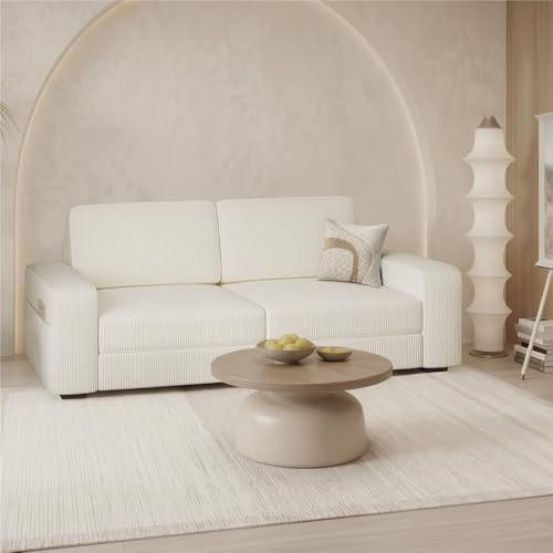 Yaheetech Sofa 212 x 83,5 cm Elfenbein mit Breite Armlehnen | Polstersofa aus Cordstoff mit Abnehmbare Kissen Couch für Wohnzimmer/Schlafzimmer