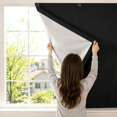 AUAUY Mörkläggningsrullgardin utan borrning, termisk mörkläggningsgardin med sugkopp, 600D Oxford solskydd och värmeisolering för takfönster, sovrum, babyrum, vind (60 x 93 cm)