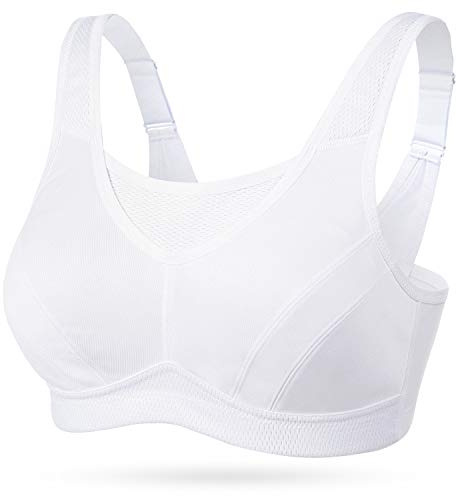 WingsLove Women's High Impact Sports Bra High Support Wireless Adjustable Plus Size for Large Breasts White
