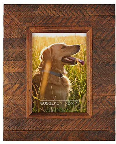 Eosglac Wooden 5x7 inch Picture Frame, Wood Plank Design with Rustic Brown Finish, Wall Mounting or Tabletop Display, Handmade Photo Frame