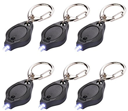 Rabi 6 Pack Mini LED Flashlight Keychain Ultra Bright Key Ring Light Torch with Hook (Black)