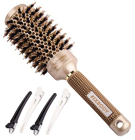 FIXBODY Round Barrel Anti-Static Hair Brush with Boar Bristles, Nano Thermal Ceramic Coating & Ionic Tech for Hair Blow Drying, Styling, Curling, Straightening (3.0 inch)