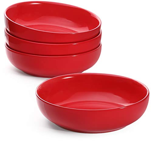LE TAUCI Pastaskålar 1,275 g, keramisk salladsskål, stor serveringsskål set – set med 4, röd