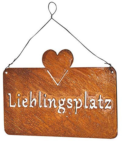 levandeo Cartel de Lieblingssplatz 25 x 16 cm, corazón decorativo para jardín, oxidado, cartel decorativo para puerta
