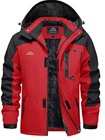 EKLENTSON Herren Winterjacke Skijacke Gefütterte Warme Wanderjacke Schnee Jacke mit Kapuze, (Rot, M)