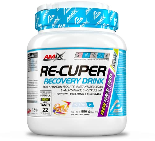 AMIX - BCAA con Glutamina - Re-Cuper Recovery Drink en Formato de 550 g - Ayuda a Regenerar las Fibras Musculares - Favorece la Rehidratación - Sabor a Frutas del Bosque