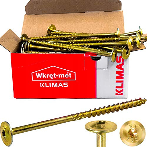 Wkręt-Met Tellerkopfschrauben Torx TX 6x160 mm, Holzbauschrauben mit Tellerkopf, gelb verzinkt, Holzschrauben für Holzbau, Dachkonstruktion und Balken, 50 Stück