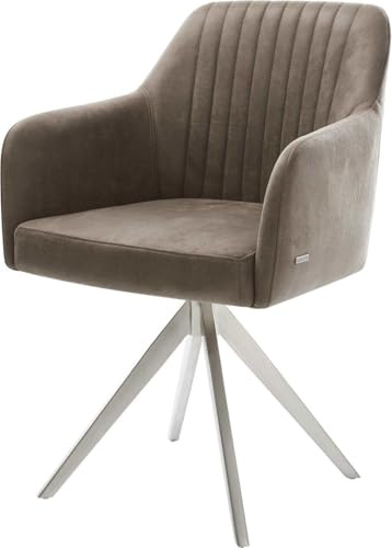 DELIFE Polsterstuhl Greg-Flex Kreuzgestell kantig Edelstahl | Mikrofaser Taupe Vintage Taschenfederkern