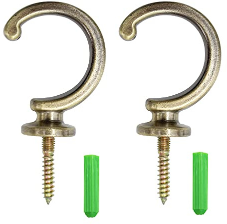 YFaith 2 Pièces Crochet Porte Rideau Vintage, Crochets de Plafond à Visser, Crochet Pommeau Vintage, Crochets Hémisphèrique, pour Rideaux, Plafonds Muraux en Bois (Bronze)