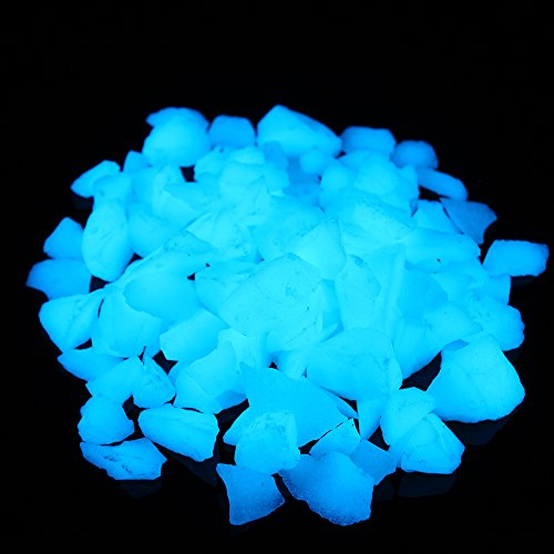 Shiny Stone Glow in The Dark Aquarium Neon Gravel Sand, Decorative Rocks for Fish Tank and Fairy Garden, Home Dec,305g/0.67lbs (Sky Blue, 8-15mm)