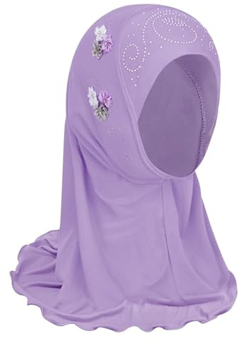Little Girls Hijab Scarf Kids Muslim Headscarf Floral Islamic Amira Arab Instant Hijabs Head Wrap One Piece Prayer Scarves Lace Beanies Turban UV Protection Bandana Hat for 2-6 Years