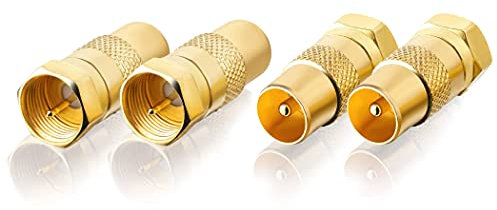 SEBSON SAT Antenne Adapter Set - 4X F-Stecker auf Koax Stecker (IEC) - Antennenkabel Adapter für TV, SAT Receiver, Kabelrouter mit F-Anschluss