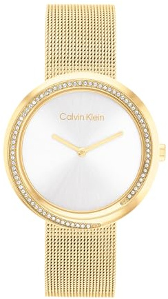Calvin Klein Analog Quarzuhr für Damen mit Edelstahl-Mesh-Gliederarmband Kollektion Twist