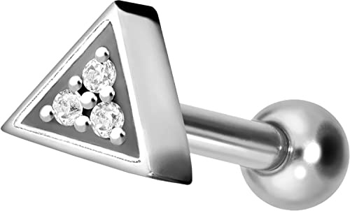 PIERCINGLINE Titan Ohrpiercing DREIECK + EINGEFASSTE KRISTALLE Piercing Schmuck Ohr Stecker Helix Silberfarben