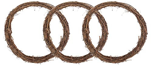 3Pack 30cm Natural Grapevine Wreaths, Round Rattan Wreath DIY Crafts Natural Grapevine Wreaths Wall Hanging Decoration for Halloween,Christmas Wedding Party Decors