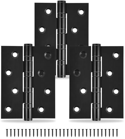 3-Pack Black Door Hinges, 4 Inch Heavy Duty Stainless Steel Hinge for Interior Exterior Doors, Max Loading 150LB, Matte Black Ball Bearing Hinges with Screws, Smooth and Quiet
