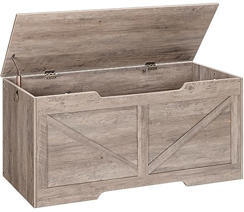 HOOBRO Caja de Juguetes, Banco de Almacenamiento, Taburete de Almacenamiento con Mecanismo de Bloqueo, Robusto, Armario de Madera, Fácil de Montar, Crudo EBG772CW01