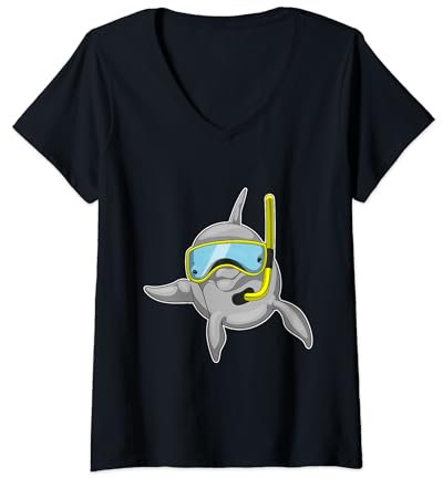 Damen Delfin Taucher Schnorchel Tauchen T-Shirt mit V-Ausschnitt