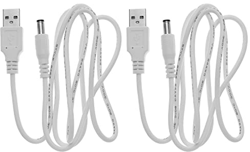 EMSea Set di 2 cavi di ricarica USB 2.0 A maschio a 5,5 x 2,5 mm DC 5 V prese di alimentazione, connettore a barile, cavo di ricarica per router USB, luci e ventilatori, orologi