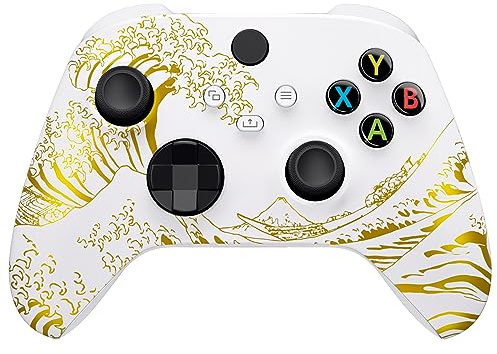 eXtremeRate Front Gehäuse Case für Xbox Series X&S Controller, Vorderseite Hülle faceplate Cover Skin Shell Zubehör für Xbox Core Controller-Groß Goldene Welle-Weiß