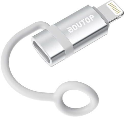 BOUTOP [Apple MFi Zertifiziert 36W USB C auf Lightning Adapter für Schnelles Laden und Datenübertragung,mit Anti-Verlust-Seil für iPhone 14 13 Pro Max,iPad Air 4/Mini 5,iPod-Silber