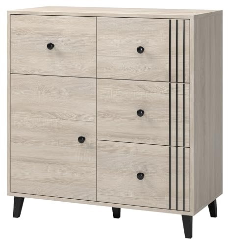 Fabryka Mebli Idźczak Kinderzimmer Kommode ‎45 x 80 x 96 cm Fox 4S1D 03 mit Regal und Schubladen - Sideboard Highboard - Schwarze Metallgriffe - Modernes Design