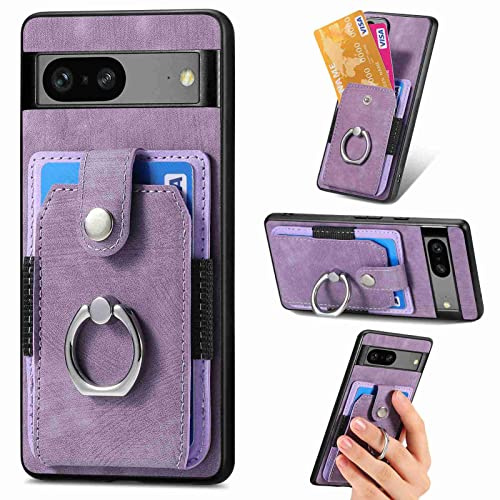 Knoowcase for Google Pixel 7 Case Google 7 Phone Case Wallet Shockproof Bumper with Ring Holder Card Slots PU Leather Cover Anit-Fall Anti-Drop Kickstand Back,Black
