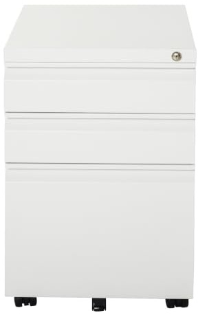 HOMCOM Rollcontainer 3 Schubladen Abschließbar 39 x 48 x 60 cm Weiß | Mobiler Aktenschrank mit Rollen, Büroschrank mit Konkavem Griff, Schubladenschrank für Büro, Homeoffice