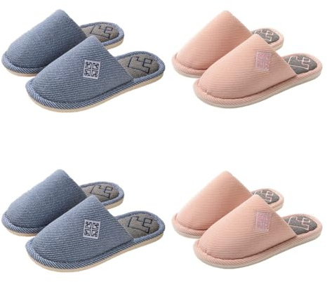 Teceyfeet 4 Paires Chaussons Femme hiver Chaussons Invités lot Pantoufles Chaussons Lavables Chaussons Homme Femme Pantoufle Femmes Hiver Chausson Intérieur/extérieur