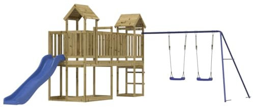 vidaXL Outdoor Playset with Water Resistant Pinewood - Includes Swing Set, Wave Slide, Sandpit - Fun and Safe for Kids Ages 3-8