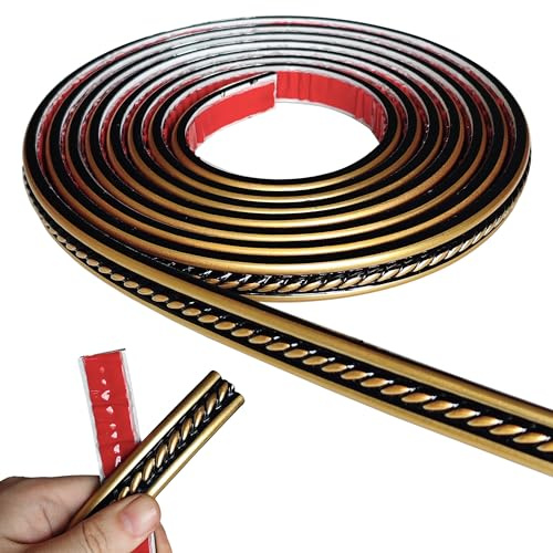 Peel and Stick Molding Trim Self Adhesive Flexible Wall Trim Crown Molding 3D Strip for Tile Wood Wall Panels Picture Mirror Frame Border Edge Corner Ceiling Wallpaper Decor (Black Gold, 120 inches)