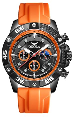 FORSINING Modische Herren-Armbanduhr, Chronograph, lässig, Sport, Quarzuhren, Silikonarmband, Mondphasen-Design, großes Zifferblatt, analog, Datum