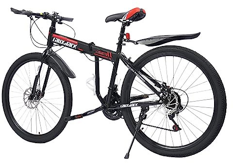 FUNYSF 26 Zoll Faltrad 21 Gang MTB Mountainbike Faltrad Junior Fahrrad, geeignet für Outdoor-Touren Wandern, große Hilfe für Radfahren Enthusiasten (Schwarz/Rot)