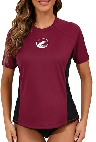 Halcurt Damen Rash Guard Kurzarm mit BH UV Shirt Sonnenschutz UPF 50+ Surf Schwimmshirt Schnell Trocknender Badeshirt M