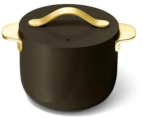 Caraway Petite Cooker - Pentola rivestita in ceramica da 2 litri, priva di sostanze chimiche per sempre, perfetta per riso, cereali o salse, colore: nero