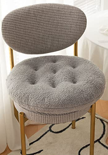 SMIUPIN Bequeme quadratische und runde künstliche Lambswool Stuhlkissen, weiche Flauschige Stuhl Sitzkissen Plüsch Kissen Sitzkissen (rund,grau, 14 Zoll cm)