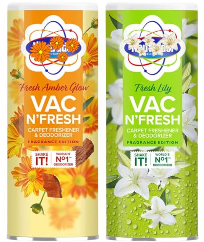 VAC N’Fresh Carpet Freshener & Deodorizer Powder, Amber Glow & Lily, 350g Pack of 2 | Fresh Fragrance for Carpets and Rugs | 700g Total