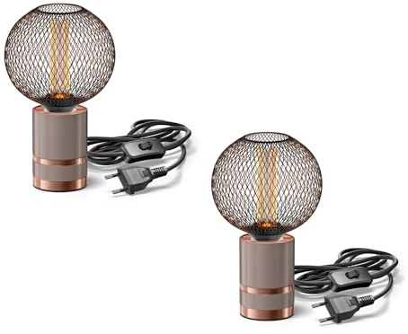 ledscom.de 2 Stück Tischlampe LITO, Schalter, bronze, inkl. E27 LED, G120, extra warmweiß, 4W, 220lm