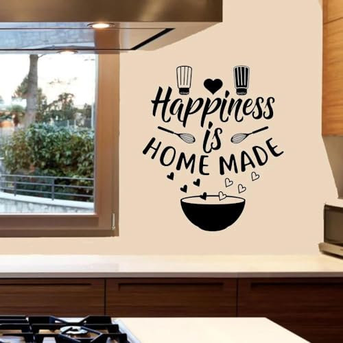 Adesivo da parete rimovibile nero per cucina con tema felicità fatta in casa, adatto per spazi di cottura casalinghi, crea un'atmosfera calda, 43 x 50 cm