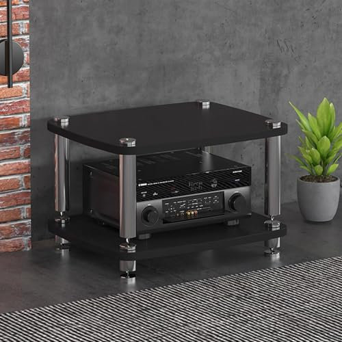 GUAWJRZDP Hölzerner Hi Fi Regal, Hi Fi Rack mit Stoßdämpfenden Füßen, Audio Rack Hi Fi Regal, Record Player Stand for Entertainment-Stereo, Rack-Audio-Tower mit Metallstahlrahmen(Nero,2-Tier)