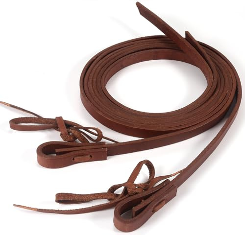 Jeereal Extra Heavy Harness Split Reins, Heavy Oil Weighted,Broken in,Supple Leather Reins, 5/8 x 7' (Brown)