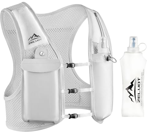 Zelvot Chaleco Hidratacion Trail Running con 500ml Soft Flask, Patente Original Europea, Correas de Pecho Ajustables Chaleco Running, Ligero Mochila Hidratacion para Ciclismo Carrera (Gris, M/L)