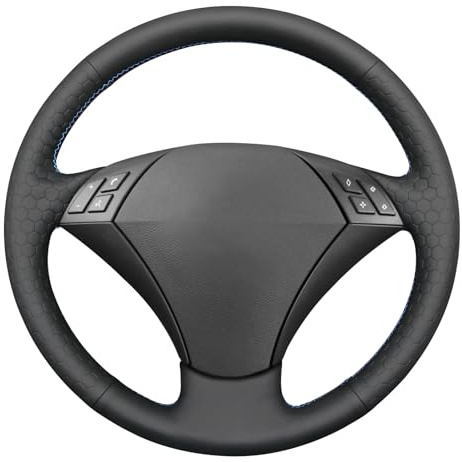 MEWANT Lenkradbezug für E60 (Sedan) 530d 2003–2009 E61 (Touring) 2004–2009 Handsewing Lenkradhülle aus schwarzem Kunstleder | E60 (Sedan) 530d 2003-2009 E61 (Touring) 2004-2009 Handsewing schwarzem Kunstleder Atmungsaktiv Für Beheizte Lenkräder