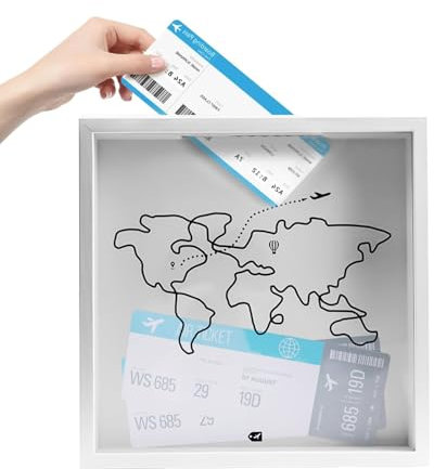 LERANXIN White Memory Box 29x29cm | Aus Hochwertigem MDF Gefertigt | Konzertkarten Aufbewahrung mit Kartensteckplatz Oben, für Alle Arten von Fahrkarten und Postkarten Usw | Bilderrahmen Spardose