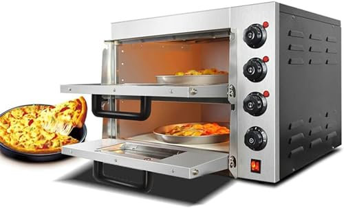 Horno eléctrico comercial de doble capa, horno de pizza eléctrico de acero inoxidable con rejilla de piedra, máquina multifuncional para pizza de interior para restaurantes y pretzels en casa.