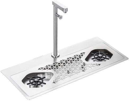Stainless Steel Glass Rinser, Pitcher Rinser, with Push Type Faucet, Drain and Drip Tray, Extra Large 26.2 X 11.3 Inch, Cup Washer Cleaning Tool, for Home Commercial