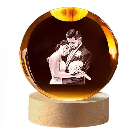 Bola de cristal grabada con foto 2D personalizada, lámpara de recuerdo de boda, lámpara de recuerdo de pareja, luz nocturna personalizada de globo de nieve (6 cm)