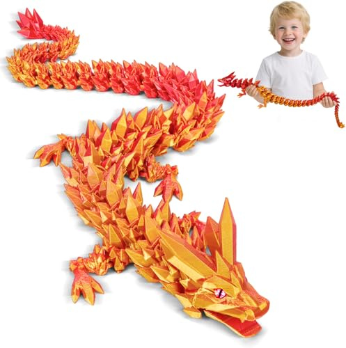 Merrwon 3D Gedrucktes Drache, 60CM Drachen Spielzeug mit Augen, Geheimnisvolle Realistische Drachen Figuren, Ewegliche Gelenke Kristall Drachen Deko, Ostern Kleine Geschenke für Kinder