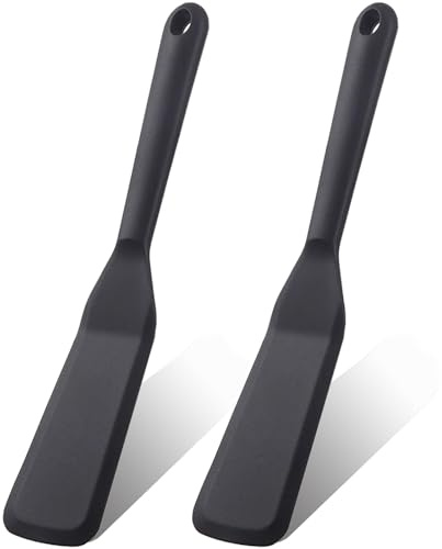 【2 Pack】Plastic Spatula for Nonstick Cookware, Thin Spatulas Silicone Heat Resistant, Pancake Spatula, Small Spatulas for Kitchen Use, Cooking, Flipping, Omelets, Egg, Brownie, Crepe